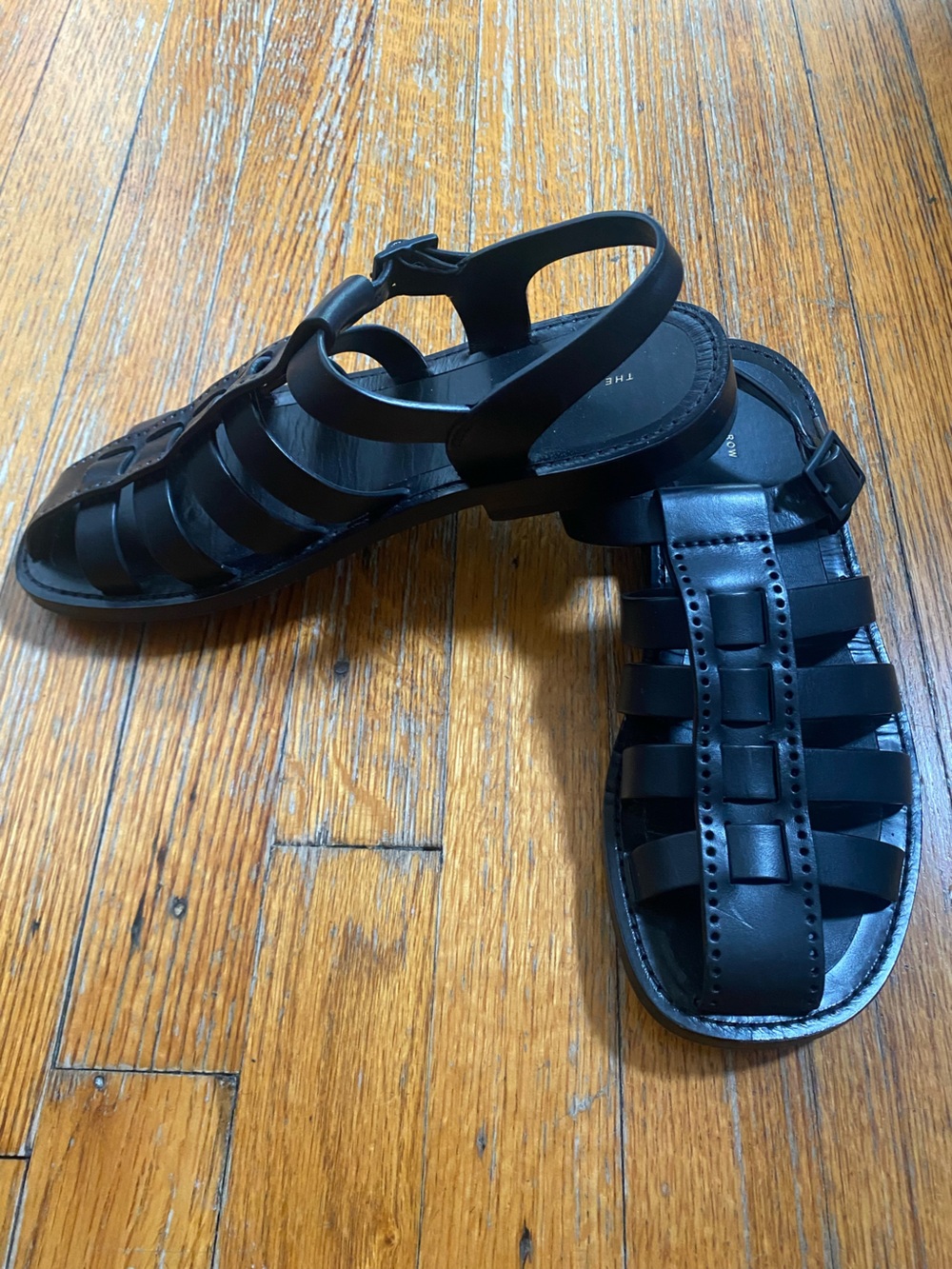 The Row Black Leather Fisherman-Style Womens' Sandals